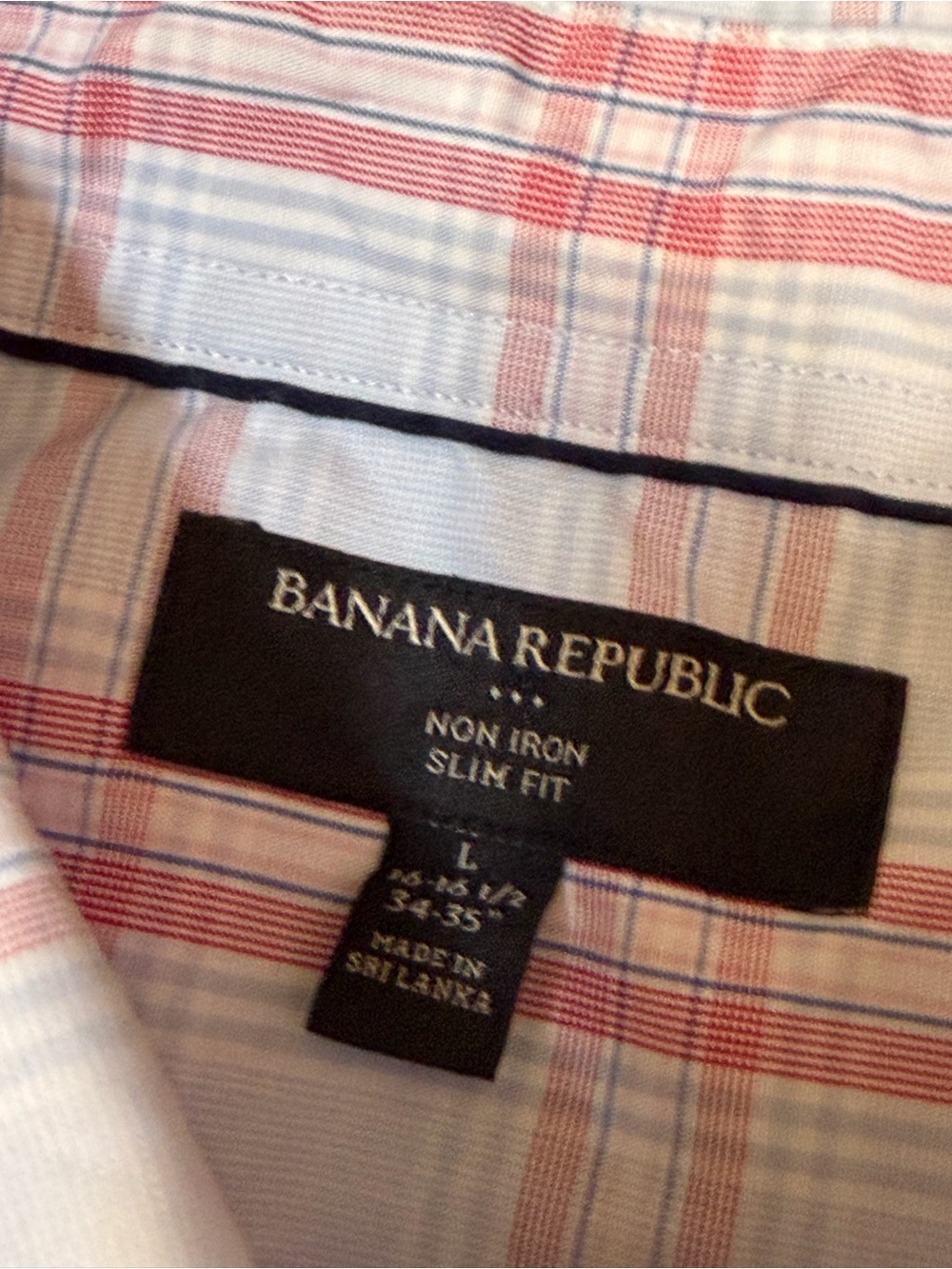 Banana Republic Non-Iron Slim Fit Pink White Plaid Dress Shirt Large